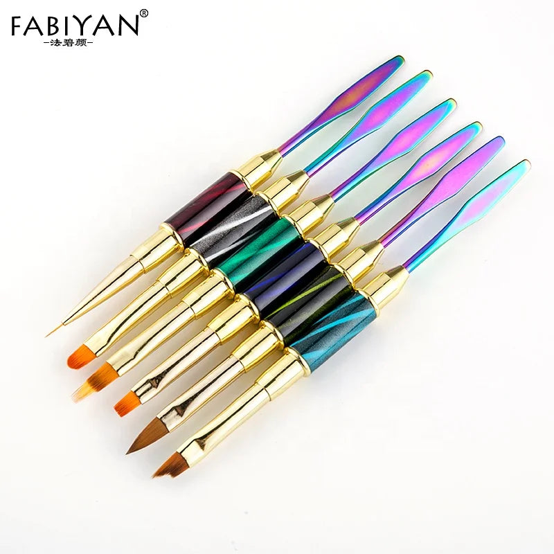 Double Head Nail Art Brush Spatula Drawing Painting Line Pen Gradient Flat Round Builder Metal French Tips Manicure Tool