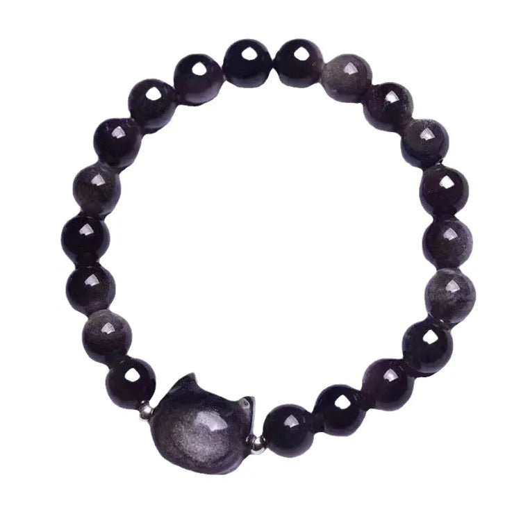 Personalized Simple Men Women Black Agate Obsidian String Beaded Natural Obsidian Bracelet