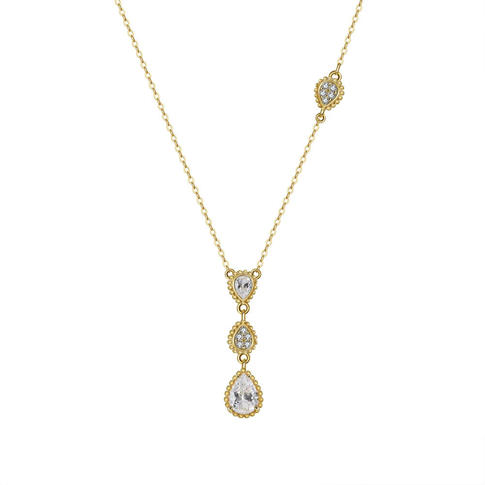 SN299 RINNTIN CZ Pear Shaped Pendant Necklace Bridal Jewelry 14K Gold Plated 925 Sterling Silver Teardrop Necklace for Women