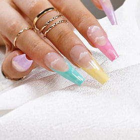 Rainbow French Cloud-like Fluffy Bubbles Spring/Summer Season 24 Pcs Press on Nails False Nails Artificial Fingernails 1123