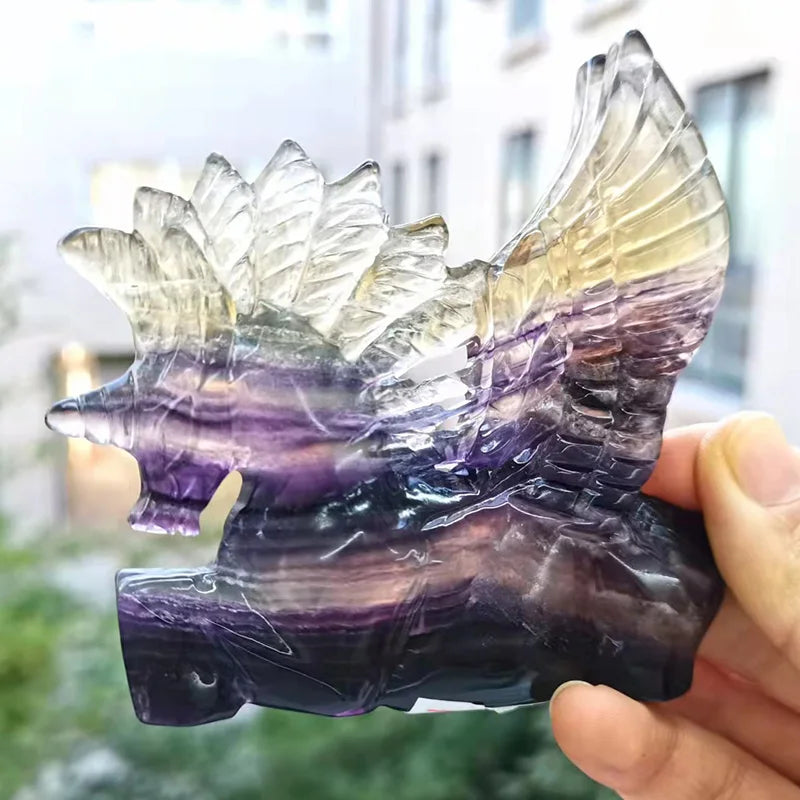 Rainbow Fluorite Unicorn Carving Natural Colorful Crystal Crafts Unicorn for Gift