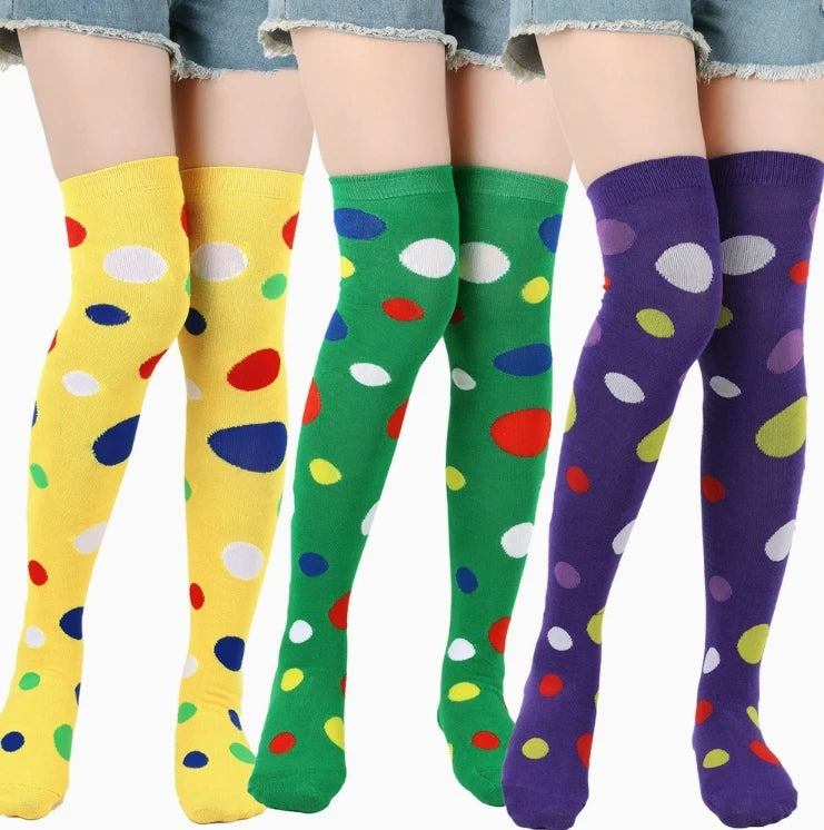 Wholesales Custom logo Fancy Party Costume Women Girls Clown Cosplay Long Socks Polka Dots Pattern Socks