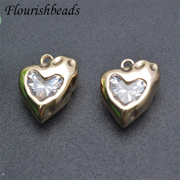 Fashion Style Nickel Free Anti Fading Gold Plated CZ Pave Irregular Heart Charms Pendants for Jewelry Making