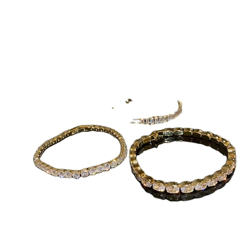 Women Luxury 18K Gold Plated Geometric Crystal Rhinestone Bracelet Sparkling Cubic Zirconia CZ Tennis Chain Bangle Bracelet