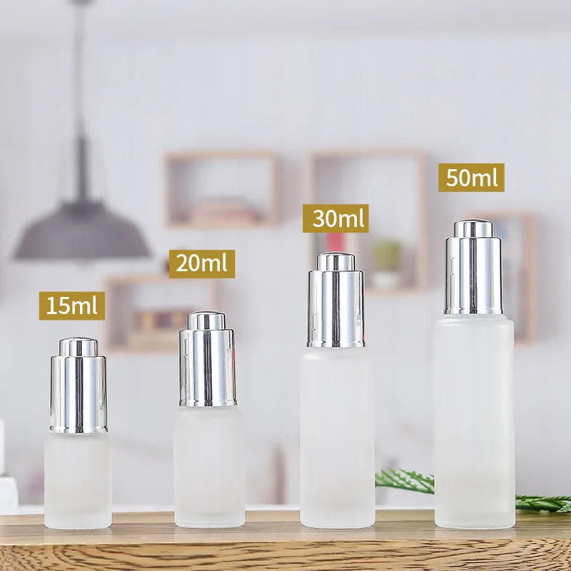 10ml 20ml 30ml 50ml White Frosted Glass Essential Oil Bottle with Press Pump Pipette Dropper