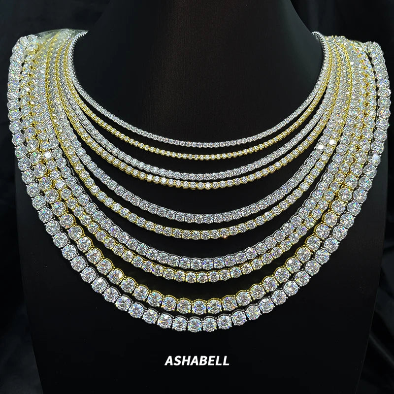 HipHop 3MM 4MM 5MM Couple Tennis Chain Cubic Zirconia S925 Silver Plated 18K Gold Tennis Necklace Bracelet for Men and Women