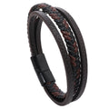 Wholesale Men's Multilayer Woven Leather Bracelet Fashionable Magnetic Buckle Bangle for Men