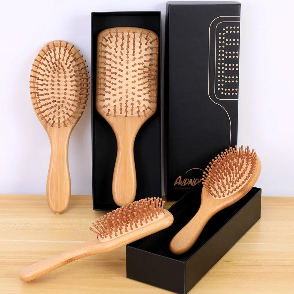 Hot Selling Natural Bamboo Hairbrush Square and Oval Paddle Scalp Massage and Detangling Cushioned Waterproof Professional