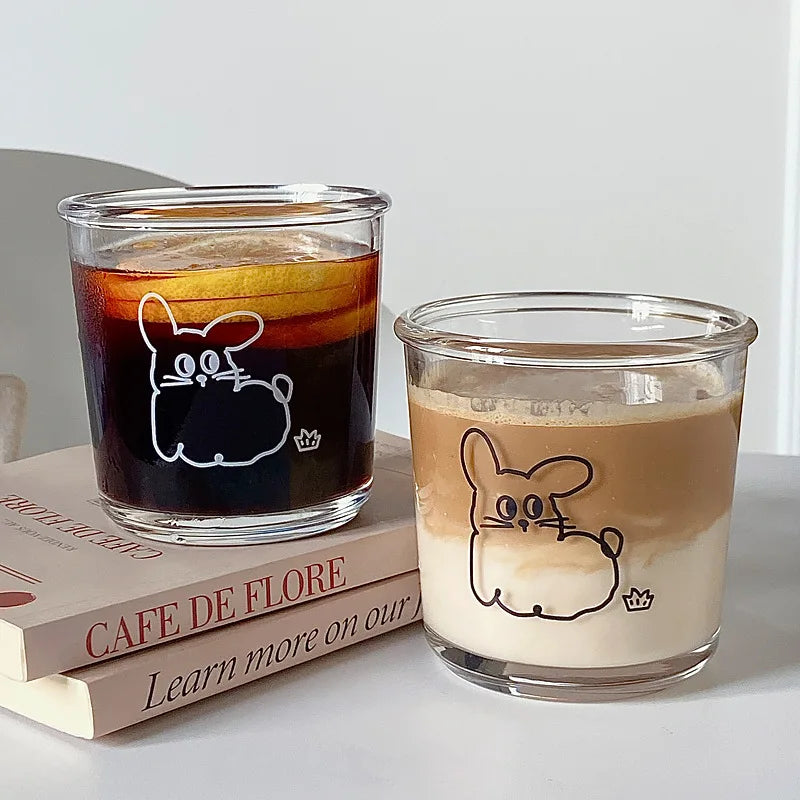 Solhui Korea Ins Cute Cartoon Glass Coffee Mug  Large Capacity Drinking Water Cup