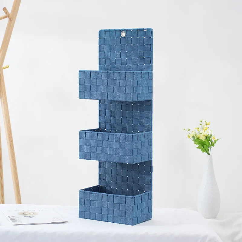 Handwoven Polypropylene Ribbon Waterproof Eco-Friendly Fabric Storage Baskets for Bathroom Wall Shelf Hanging Rack