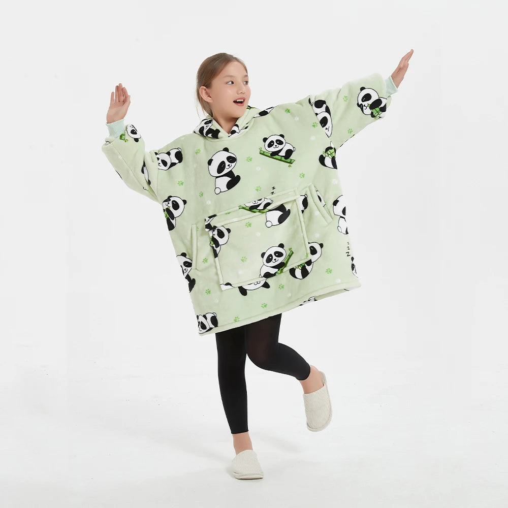 Factory Manufacturer Hooded Wearable Sweatshirt Flannel Sherpa Luxury Oversize Kids Blanket Hoodie