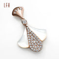 New Shiny 18k Gold Real Jewelry Round Cubic Zircon Fan Shape Pendant Necklace for Fashion Women