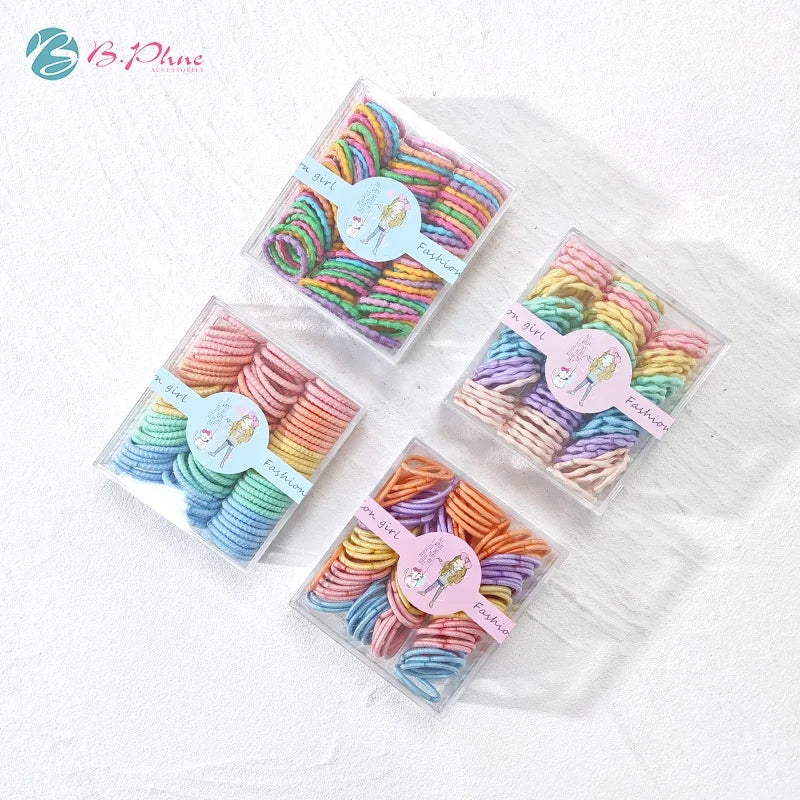 B.PHNE New Arrivals 30pcs/box Kids Hair Accessories Candy Color Scrunchie Holder Hair Tie Sets Elastic Hair Bands