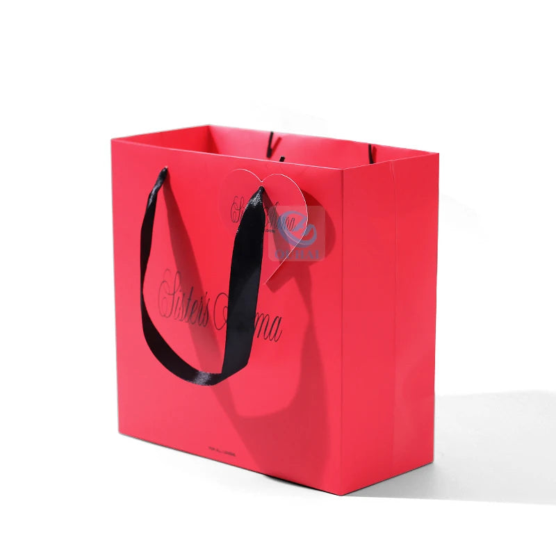 Recyclable Small Size Red Art Paper Gift Bags Present Packaging Custom Your Brand Logo with Personalization Handle