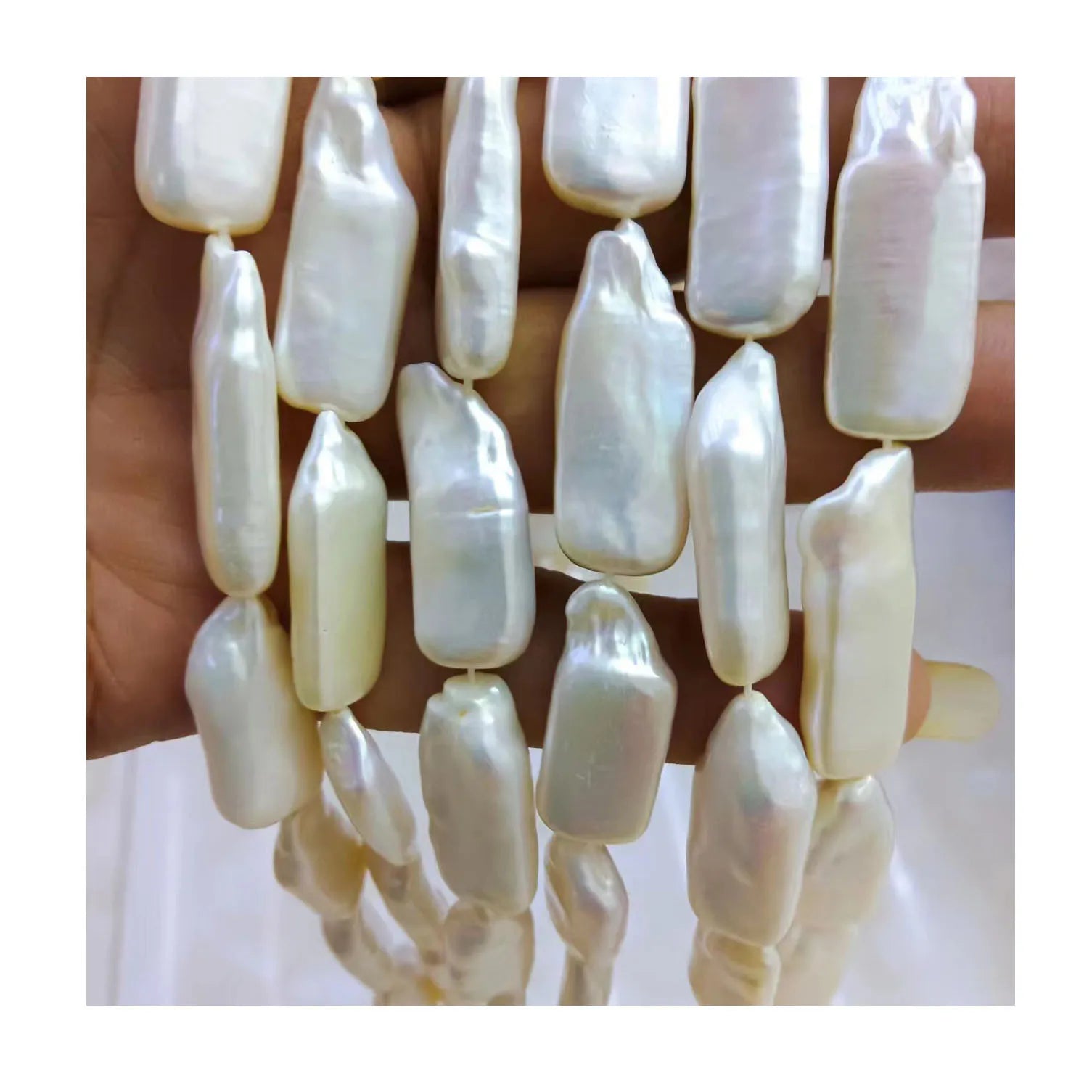 AAA grade 10X25 mm Natural Freshwater Pearl Strand Baroque Keshi with Big Rectangle Shape Available in Different Nature Colors
