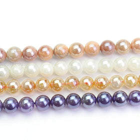 Wholesale Polish Round Natural Imitation Pearl Plated Stone Beads for DIY Bracelets Making 6mm 8mm 10 Mm 38cm 15
