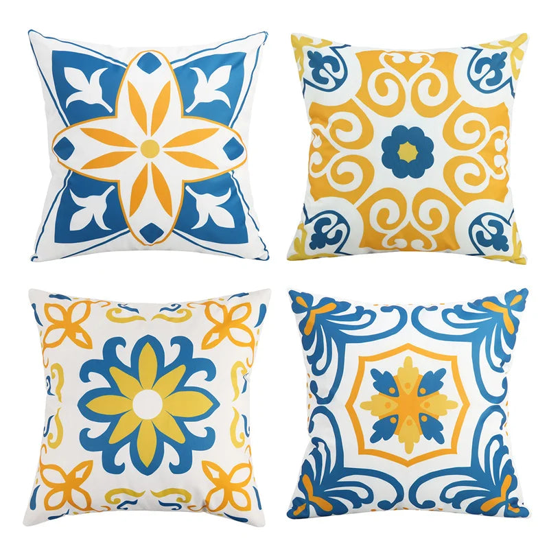 Fashion Geometric Printed Waterproof Cushion Cover Outdoor Decorative Patio Waterproof Pillowcase Throw Pillow Covers Yellow