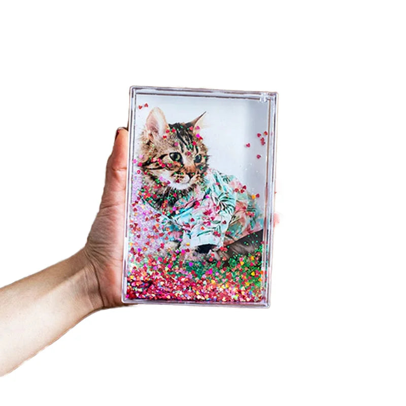 Glitter Acrylic Snow Globe Picture Frame 4x6 Water Effect Photo Frame for Friends and Family Perfect Gift Plastic Frames