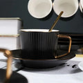 British Stylev White Black Ceramic Coffee Cup and Saucer Sets Afternoon Tea Mug Hand Painted with Golden Handle