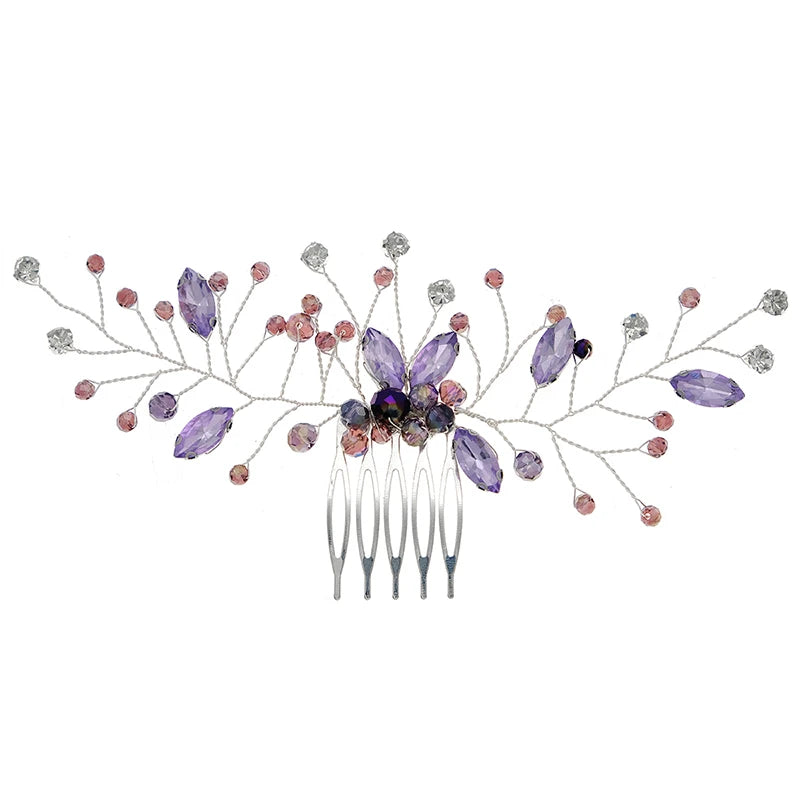 New Arrival Hair Comb Wedding Purple Simple Beads Rhinestone Crystal Hair Jewelry Wedding