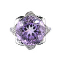 Gorgeous Rhodium Plated Silver 925 Natural Amethyst Flower Ring for Women Trendy Jewelry