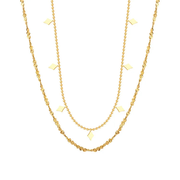 Fashion Fine Double Layer Chain Choker Necklace Gold Plated square Charm Necklace