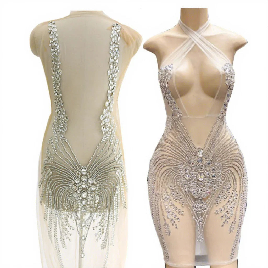 Multicolor Ab Rhinestone Applique Gold Bodice Crystal Patterns Rhinestone Applique Bridal Hot WDP-066