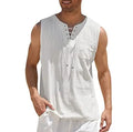 Men's Tank Top Shirt Lace up Fashion Solid Color Cotton Linen V-neck Sleeveless T-shirts