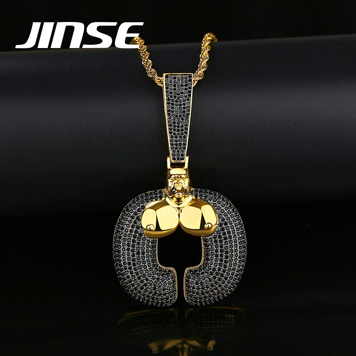 LUOTEEMI Gold Plated Hip Hop Black Square Shape Pendant Necklace with 3A Cubic Zirconia Diamond Mens Jewelry Necklace