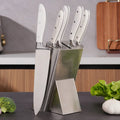 STELLAR Professional 5pcs White 3cr13 Stainless Steel ABS 430 Stainless Steel Bolster Handle Chef Knife Set High-Polish Finish
