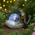Solar-Powered Hand-painted Turtle Boat Resin Sculpture Glowing Blue Crystal Ball Outdoor Garden Decor Model Pond Patio Night