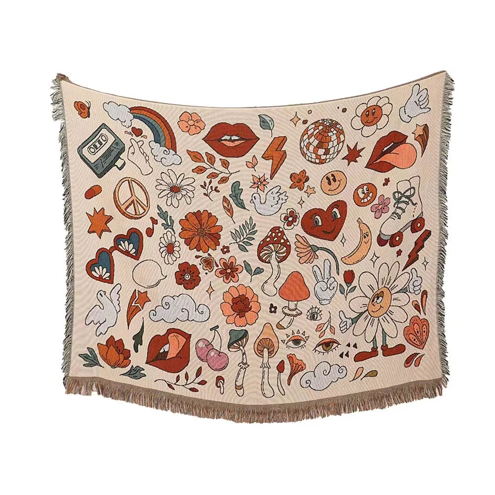 Popular Wholesale Flowers Pattern Custom Jacquard Woven Blanket Tapestry