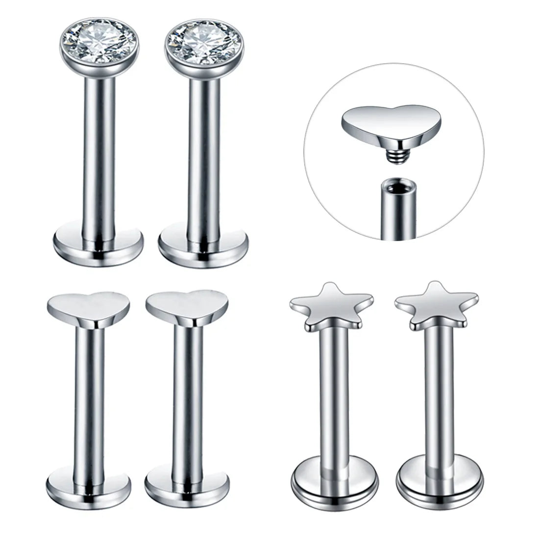 16G Stainless Steel Cartilage Tragus Stud Earrings for Men Women Helix Barbell Hoop Earrings CZ Labret Lip Ear Piercing Jewelry