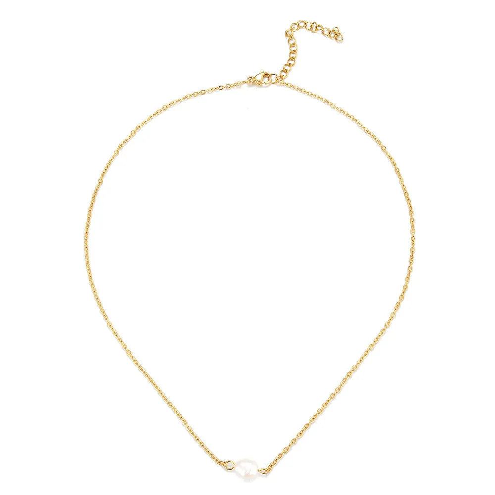 Luxury Single Handmade round Freshwater Pearl Pendant Necklace for Women Trendy Stainless Steel Link Chain for Anniversary