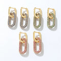 Popular Gold Plated Chains Shaped Geometric Rectangle Zircon Earring Vermeil Pave CZ Double Link Oval Hoop Earring for Women
