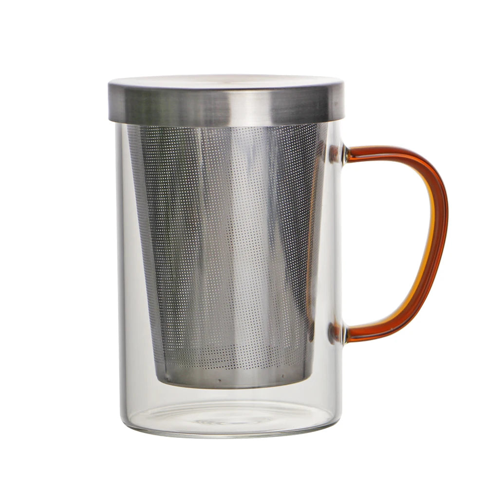 Borosilicate Glass Tea Cup Tea Glasses with Stainless Steel Infuser & Lid