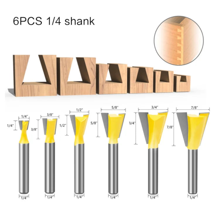 L-N029-3 6pcs 6mm and 6.35mm Shank Dovetail Router Bit Set MegaBDM