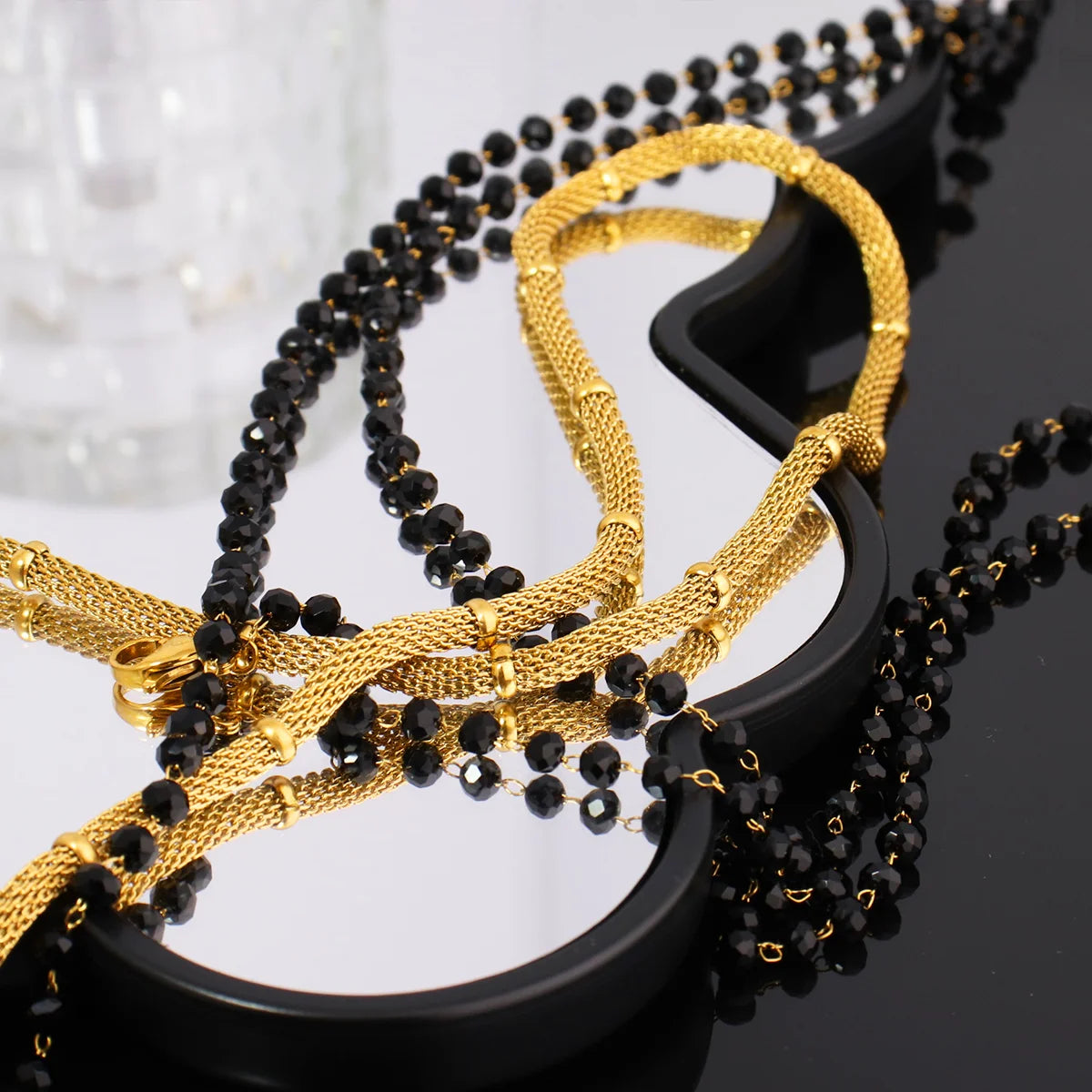 Chris April in Stock Pvd Gold Plated 316L Stainless Steel Minimalist Vintage Net Satellite Chain Necklace for Women