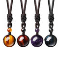 SC Hot Selling Natural Crystal Stone Yoga Necklace Men Protection 16mm Tigers Eye Amethyst Black Obsidian Pendant Necklace