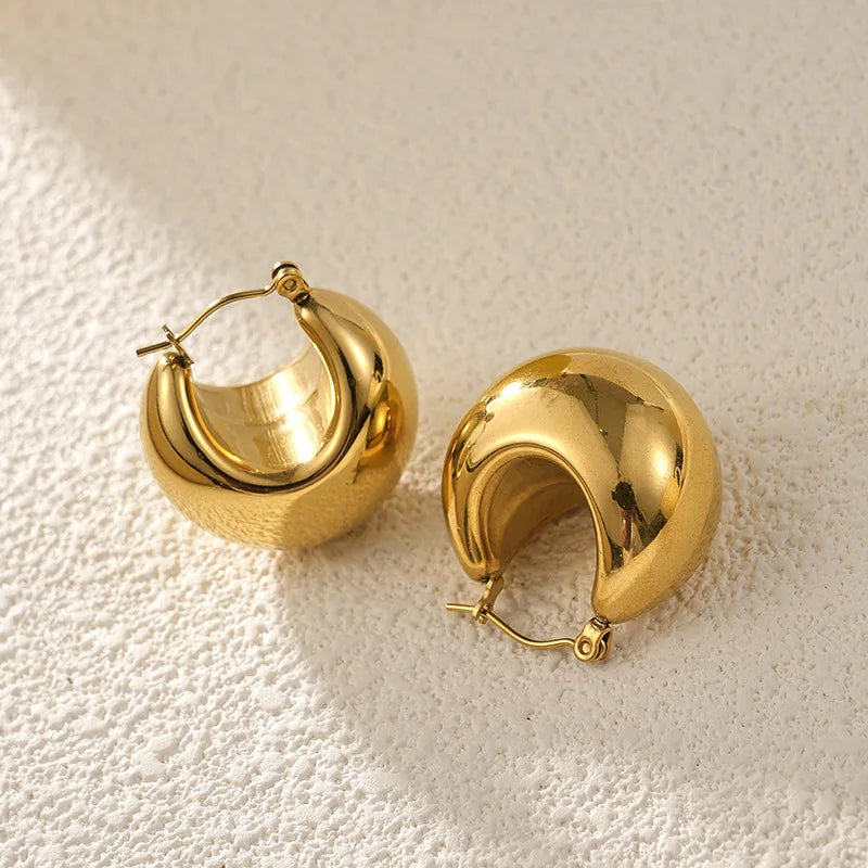 Luoyan 18K Gold 316l Titanium Steel Moon Shape Earrings Stainless Steel Water Drop Crescent Geometric Custom Stud Earrings