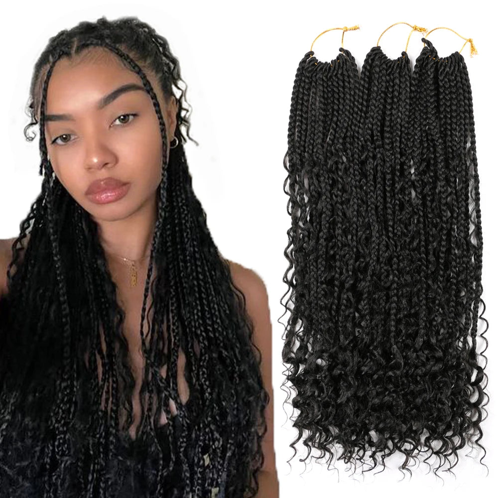 Boho Box Braid With Curly End Braiding Faux Locs Curly Crochet Hair Hoddess River Locs Goddess Box Braid