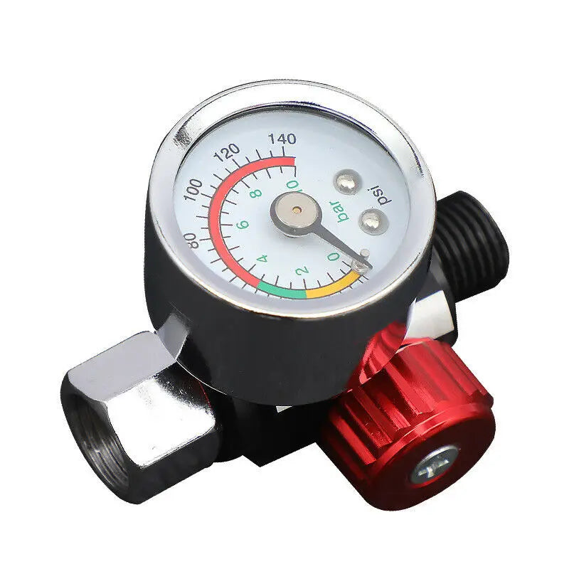 Red Mini 1/4" Air Pressure Regulator Gauge for Spray Guns and Air Tools Accessories