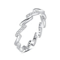 Fine 925 sterling silver wave shape women simple CZ diamond geometric stackable finger ring