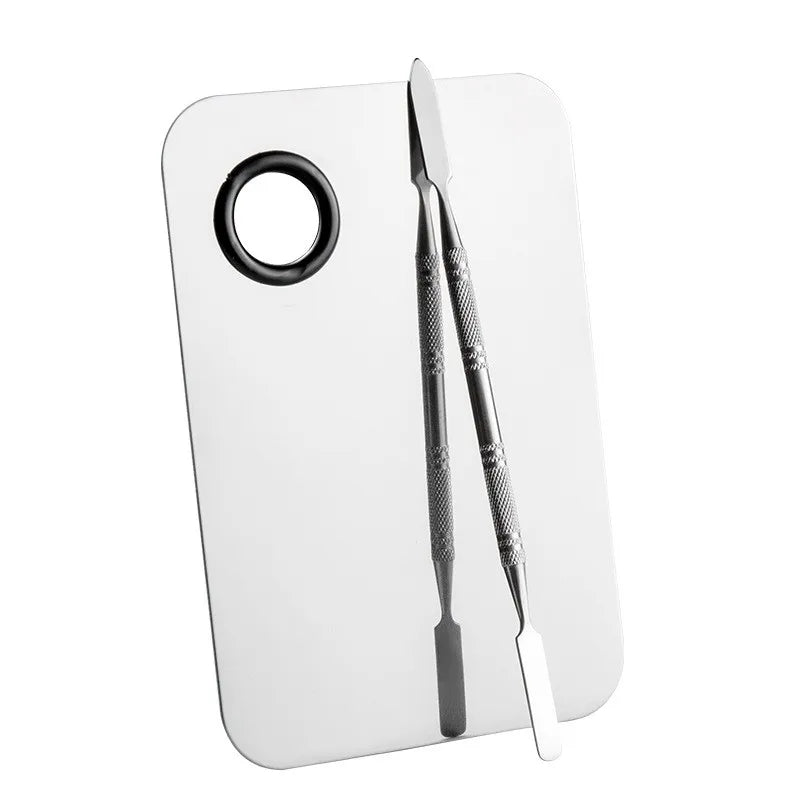 1 Set Stainless Steel Makeup Mixer Nail Art Polish Mixing Plate Foundation Eyeshadow Eye Shadow Mixer Palette with Spatula Rod