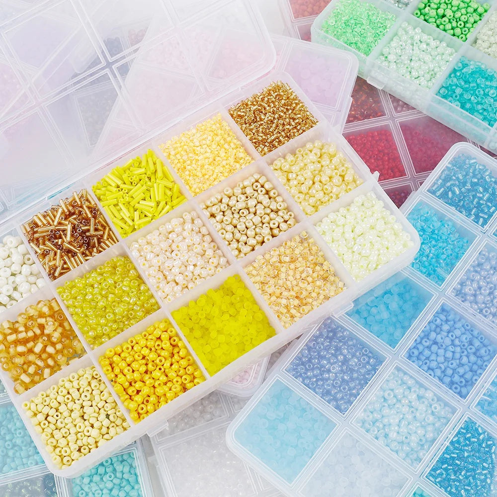 15 Grids Box 2-7mm Seed Beads Set Glass Lucky Bag Glass Seed Beads Jewelry Kits