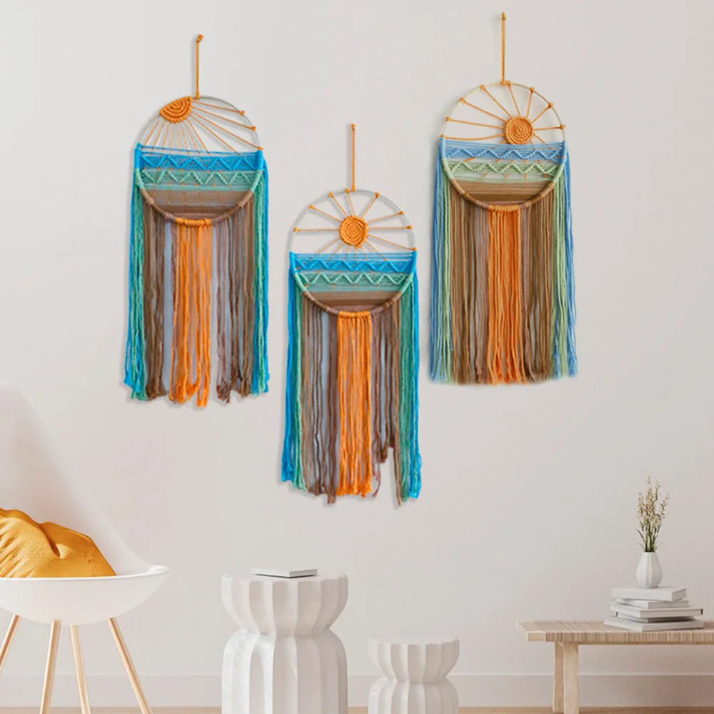 Macrame Wall Hanging Yellow Tie-Dye Sunset Wall Decor for Tapestry Living Room Wall Decor