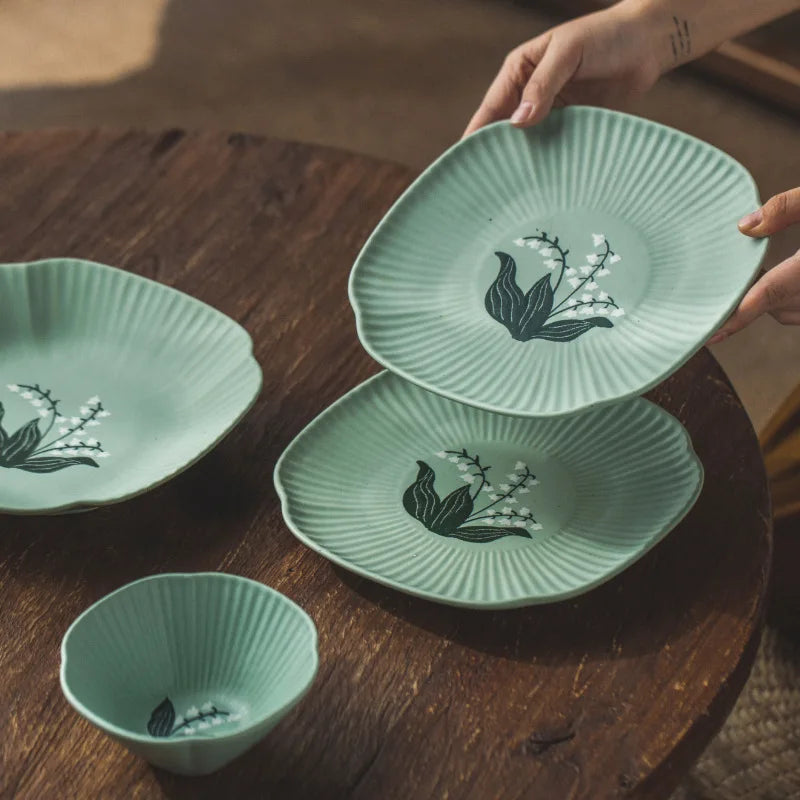 Solhui High-end Vintage Hand-painted Orchids Ceramic Tableware Bowls and Dish Plates