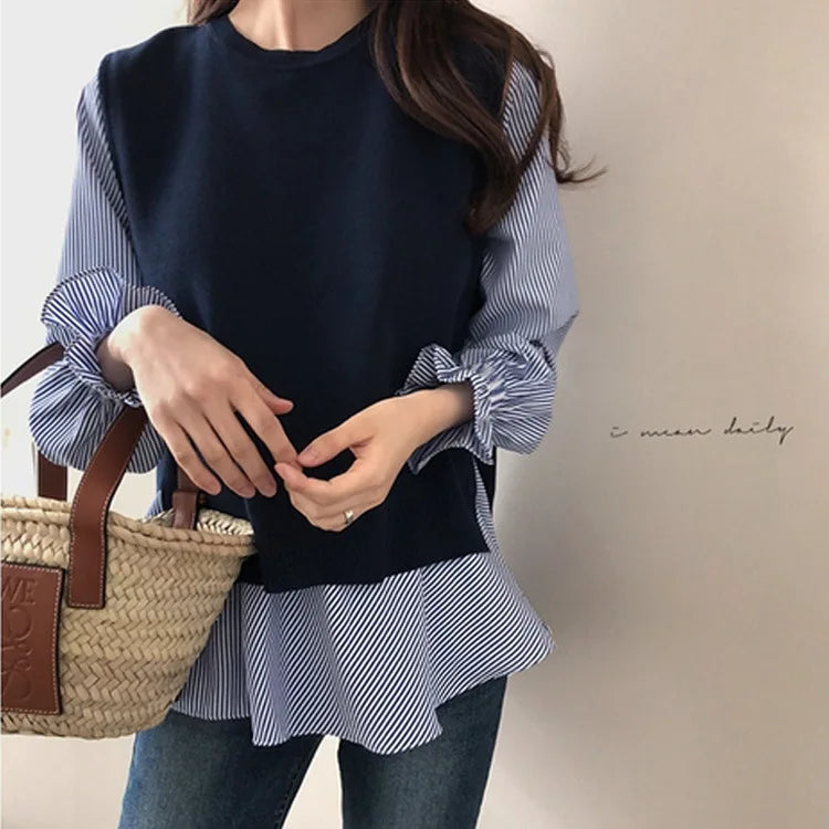2026 Spring and Autumn Korean Round Neck Ruffled Ladies Shirt Elegant Literary Ladies Shirt