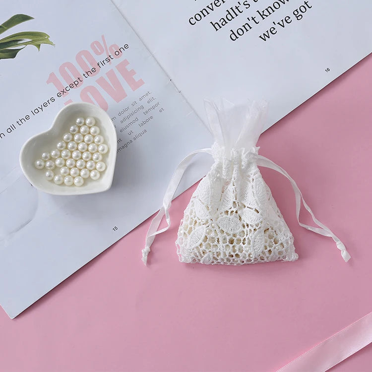 Lace Drawstring Flower Cotton Hollow Out Drawstring Bag Snow Yarn Storage Gift Jewelry Organza Bag 10*14cm