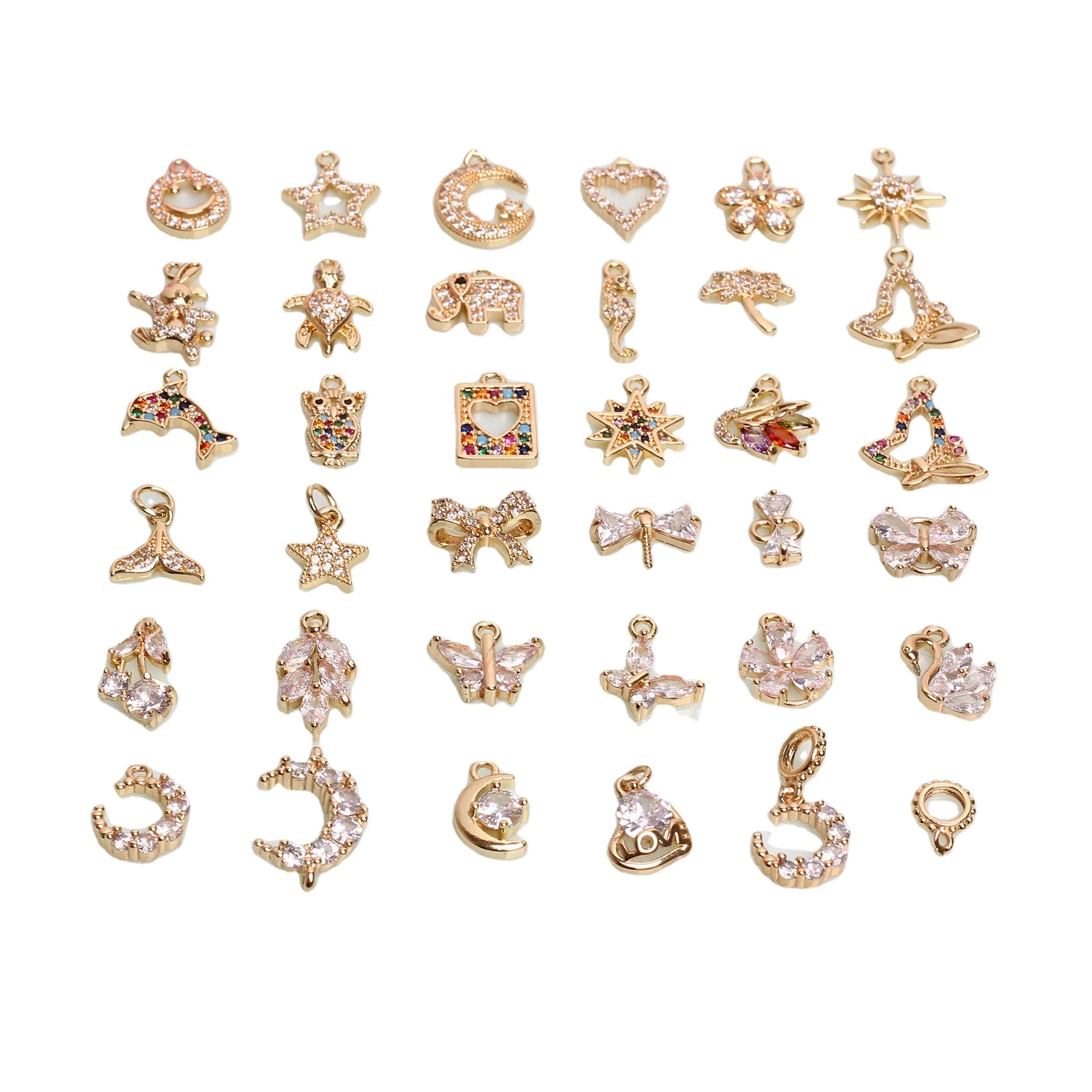 Owl Turtle Dolphin Heart Animal Accessory Brass Moon Micro Pave Zircon Gold Charm Bracelet Bulk Pendants Suppliers for Bracelets